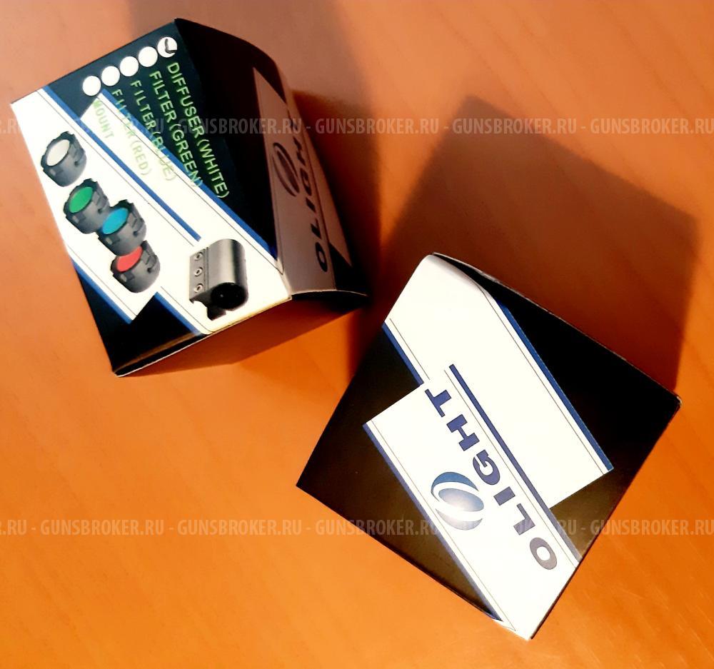 OLIGHT. Матовый диффузор-рассеиватель и красный фильтр. Фонарик 34-36 мм.